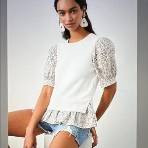 Anthropologie Puff-Sleeve Floral Sweater